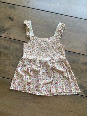 Blue Rain Floral Smocked Blouse in Pink and Cream